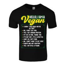 Load image into Gallery viewer, Hello I'm A Vegan | Black Tee Shirt